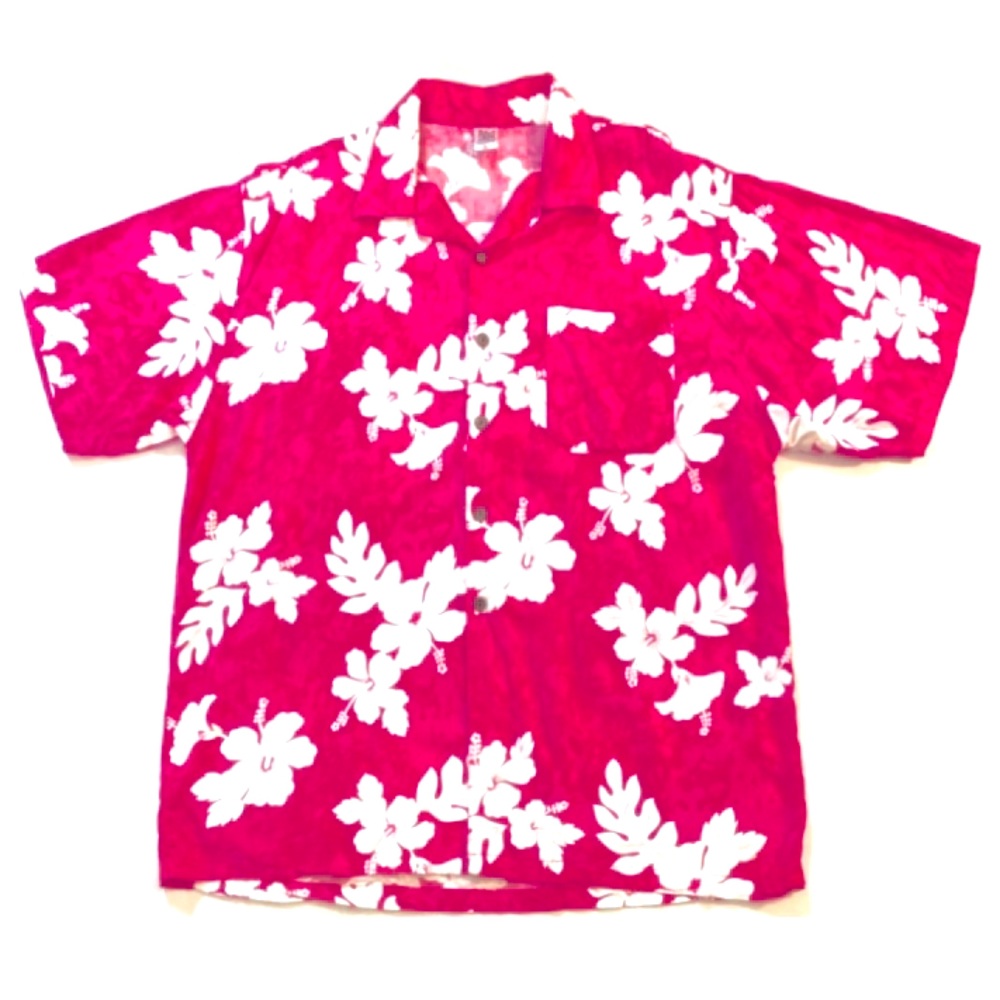 Bali Moon pink & white floral Hawaiian shirt